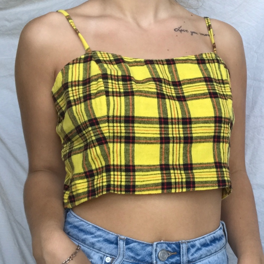 Plaid Cropped Tank Top Yellow Size Medium EUD
